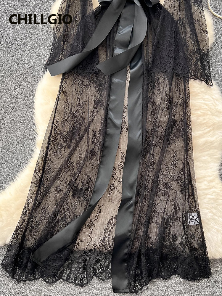 MiniInTheBox LGIO-Robe longue en dentelle transparente pour femme, tentation, chemise de nuit sexy à lacets, nœud, taille haute, robe adulte, robe de luxe élégante