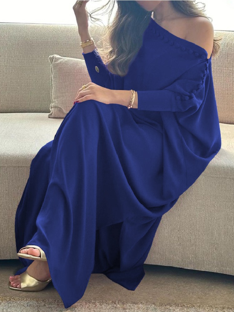 Robe Abaya Musulmane Femme 2026 – 5 Couleurs, Coupe Ample H-Line, Épaule Unique, Manches Chauve-Souris, Fente, Robe Longue Maxi Islamique Modeste