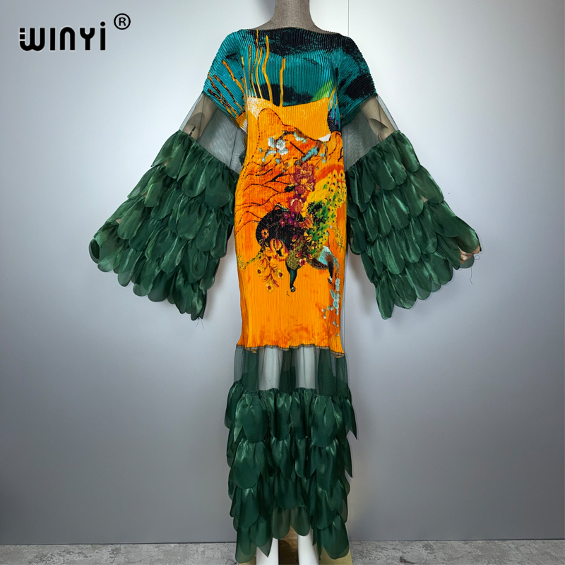 WINYI Robe plissée élastique ajustée, paréo de plage, kaftan, abaya, robe de soirée de luxe Dubaï, robe de soirée tendance, abaya pour femme musulmane