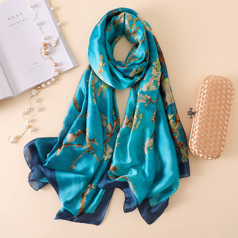 Espagne luxe foulard en soie femmes concepteur Van Gogh peinture à l'huile florale châles en soie Pashmina dames enveloppes foulards Foulard nouveau Hijab