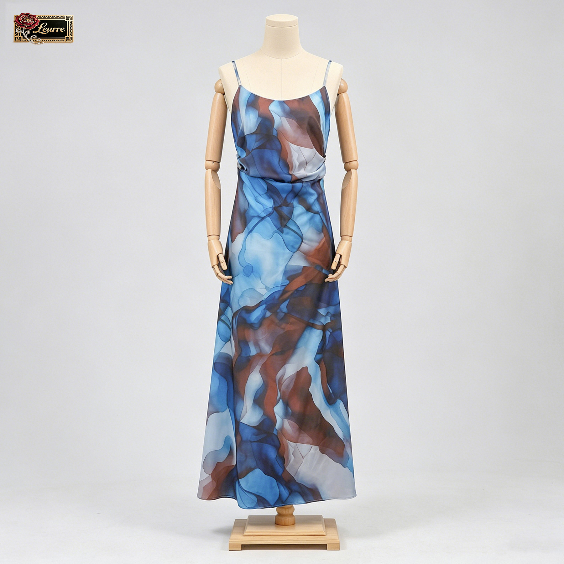 Robe longue décontractée et élégante en mousseline pour femme, sans manches, dos nu, imprimé abstrait aquarelle, idéale pour le quotidien, les fêtes et les vacances