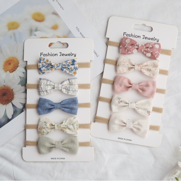 Lot de 5 élastiques à cheveux faits main pour filles, bandeaux mignons à nœuds, accessoires élégants pour bébés, attaches tendance pour enfants
