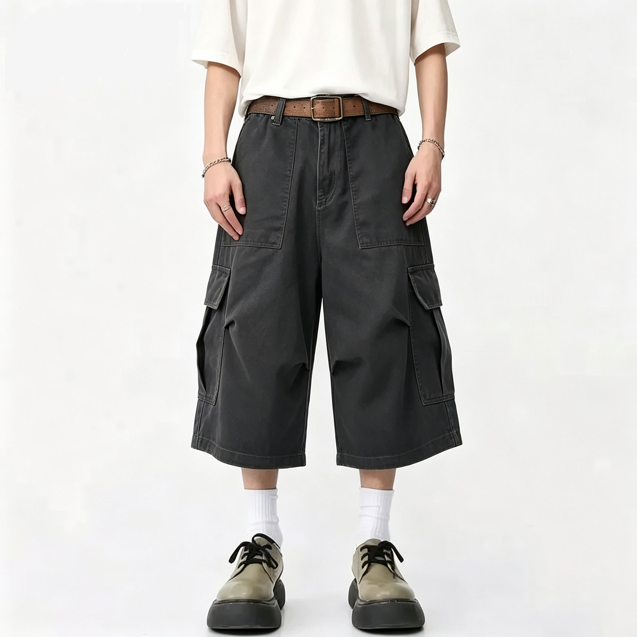 Shorts cargo kaki tendance coréenne pour hommes, shorts de travail à poches, shorts décontractés d'été pour hommes, shorts droits, Ropa Hombre