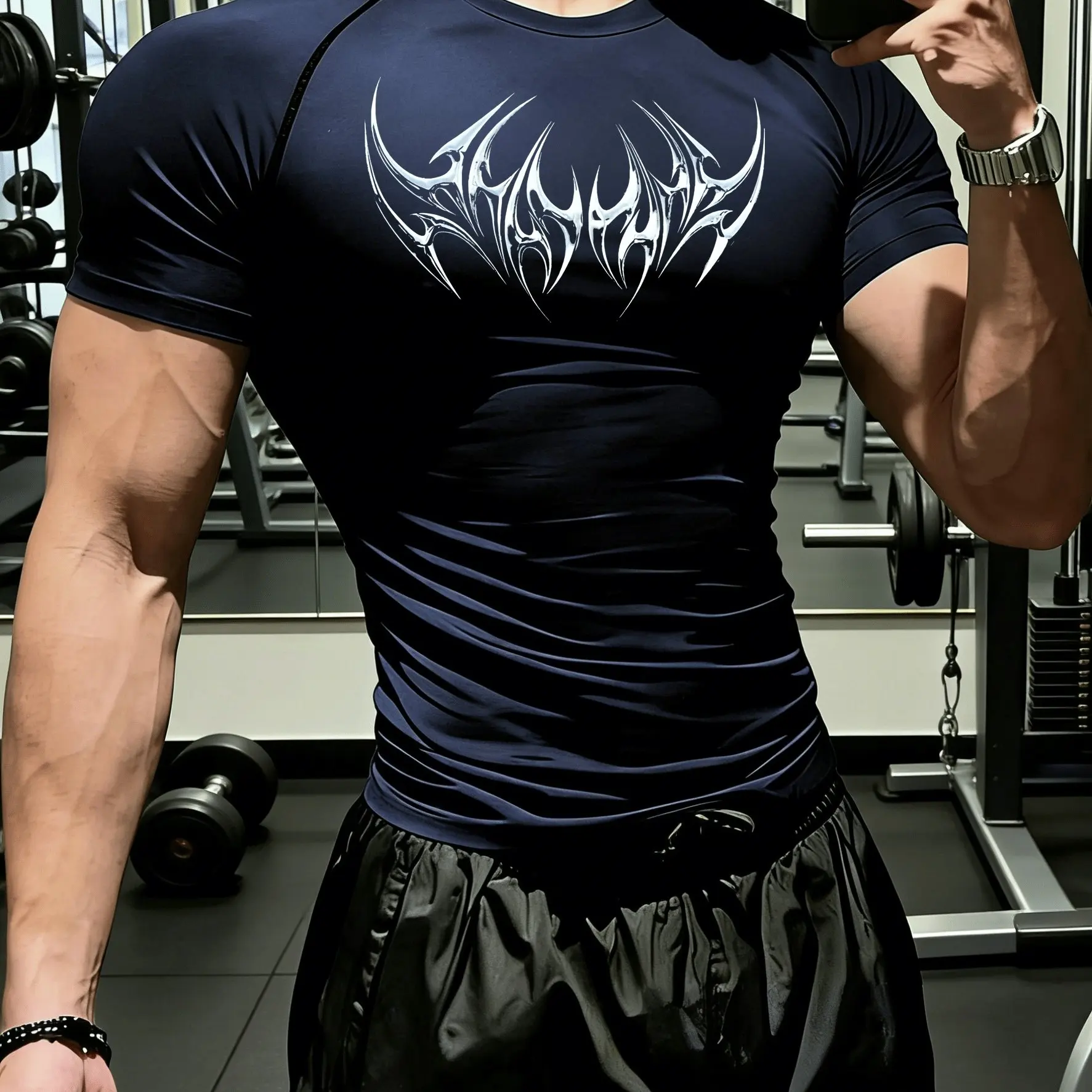 Nouveaux vêtements de fitness pour hommes et femmes, impression de motifs tendance, haute élasticité, tissu respirant et ajusté.