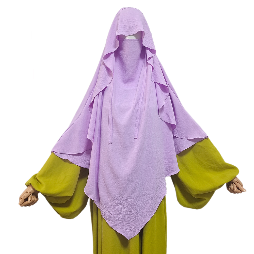 Crêpe Khimar avec Cape Niqab sangles Eid Ramadan Femme musulmane instantanée Hijab Musulman Kopftuch écharpe vente en gros femmes prière Hijabs