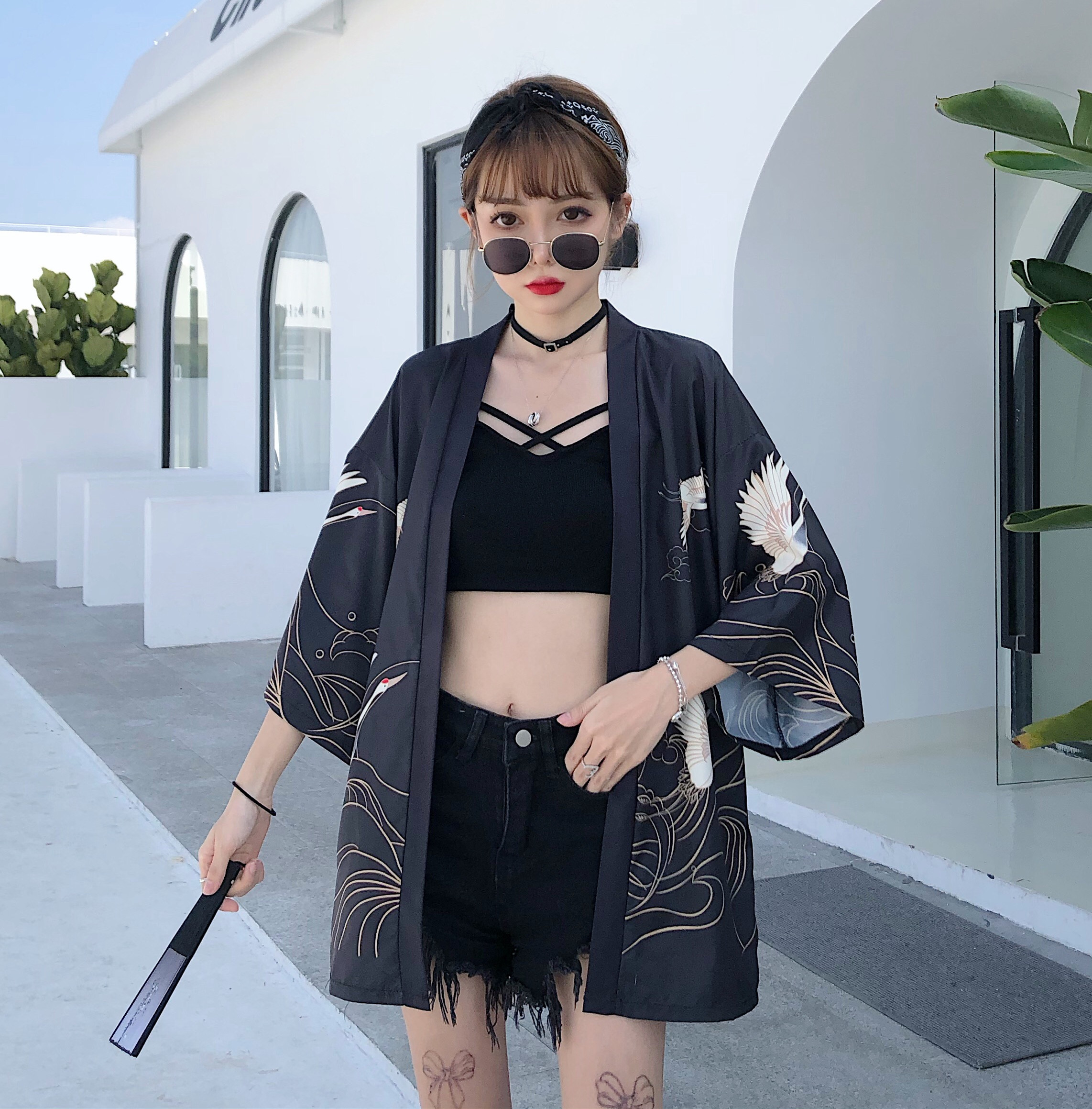 Cardigan Kimono Haori imprimé grue amélioré artistique rétro japonais, décontracté, ample, polyvalent, Protection solaire, veste fine, printemps et été