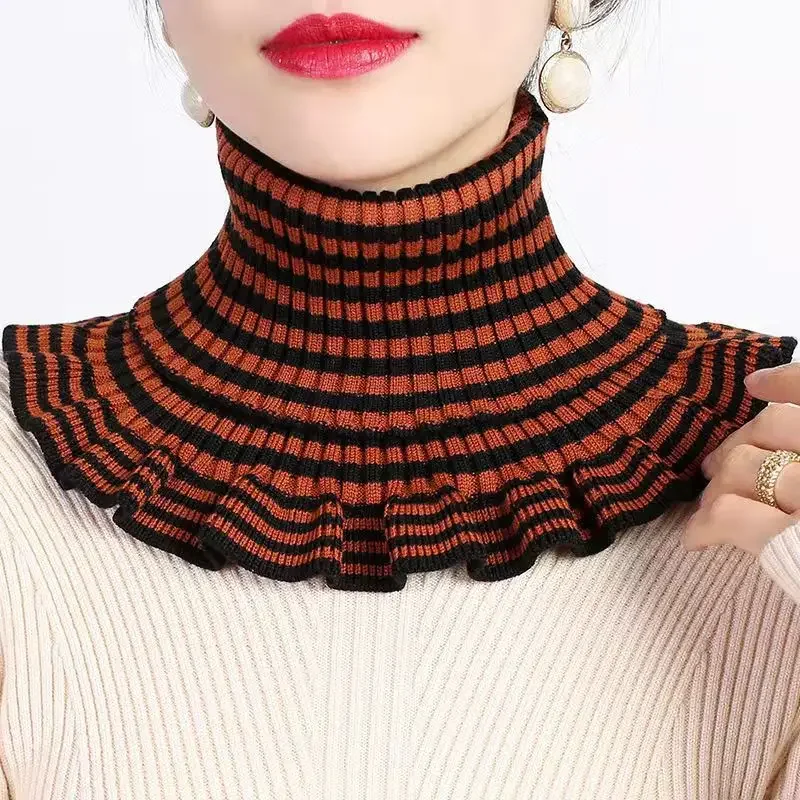 Pull rayé Joker coréen pour femme, épais, chaud, col élastique cervical, faux col, écharpe en laine, automne, hiver