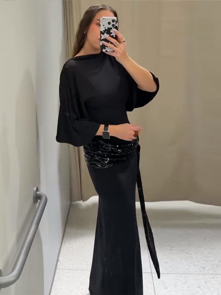 Robe de soirée froncée pour femmes, Sexy, élégante, Slim, col rond, taille cintrée, Maxi, hiver, 2025