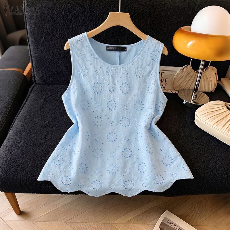 ZANZEA – débardeurs élégants en dentelle et crochet pour femmes, chemisier bohème décontracté pour les vacances, chemise de plage en patchwork, t-shirts de travail pour femmes