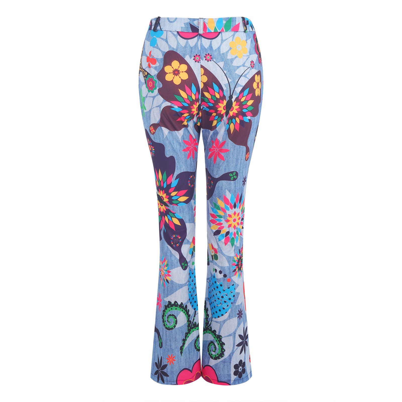Jean Cargo Taille Haute pour Femme, Pantalon en Denim Évasé, Imprimé Floral, Faux Denim