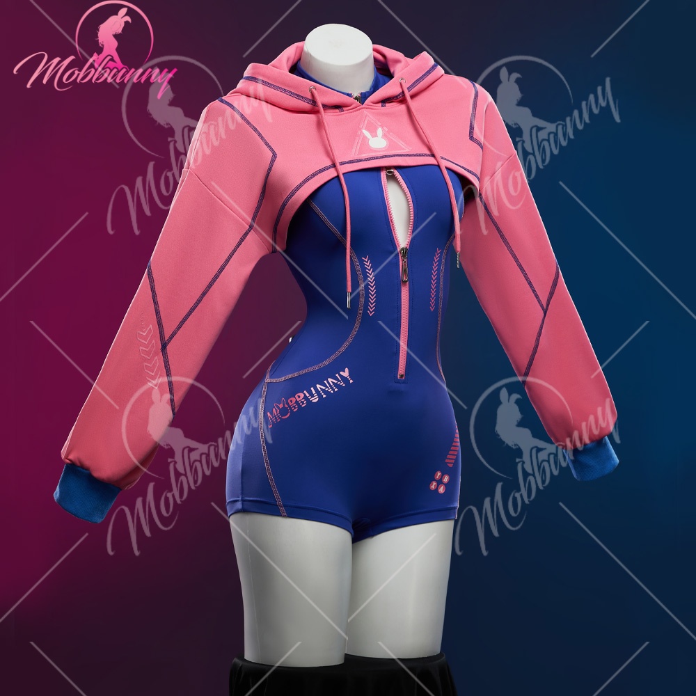 MOBBUNNY Femmes Dva Derivative Lingerie Sexy Serré Sportswear Cyber Style Body avec Veste Courte à Capuche