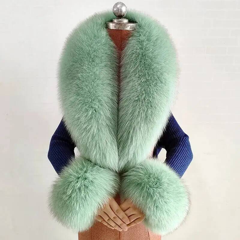 Ensemble écharpe et poignets en fourrure de renard naturelle d'hiver pour femmes, col en fourrure de veste, écharpes chaudes pour le cou authentiques, châle en fourrure de renard moelleux de luxe