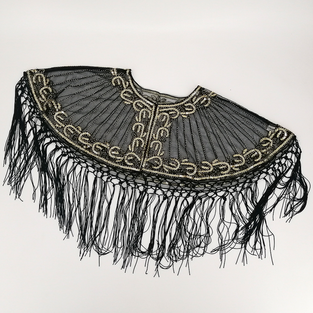 Femmes Vintage années 1920 châle perlé paillettes frange clapet boléro pure broderie florale maille haussement d'épaules Cape fantaisie fête couvrir