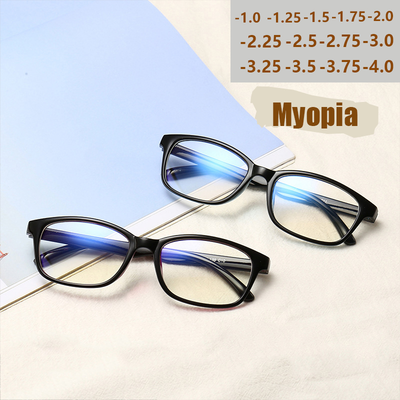 Lunettes de myopie à monture noire -1.0 -1.25 -1.50 -1.75 -2.0 -2.5 -3.0 -4.0 pour femmes et hommes, lunettes de vue finies 456