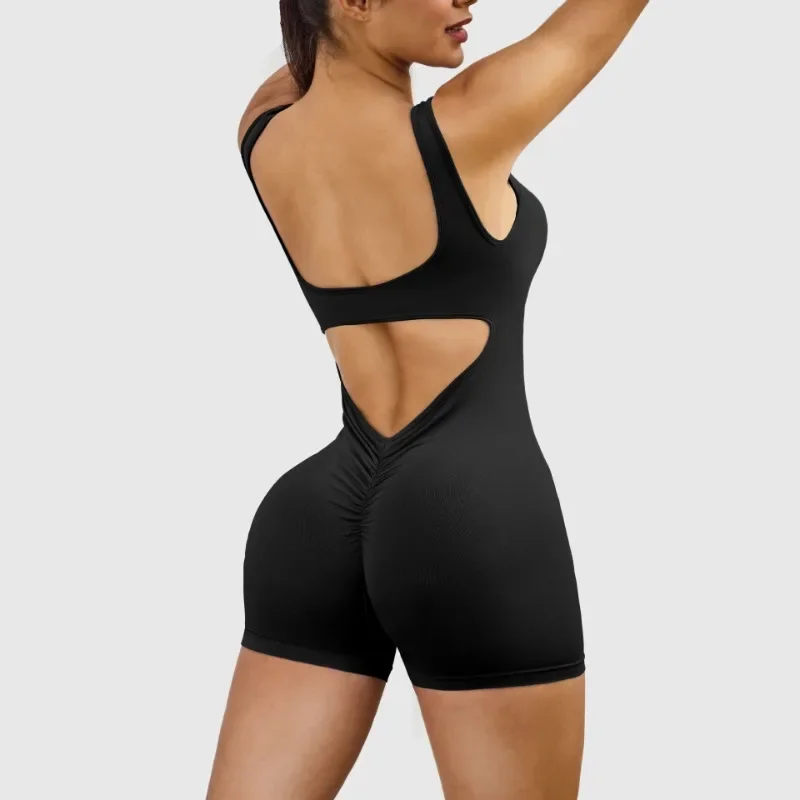 Combinaison de sport courte sans manches pour femmes, vêtements de Yoga, dos nu, Sexy, entraînement, cyclisme, combinaison une pièce, body de loisirs en plein air