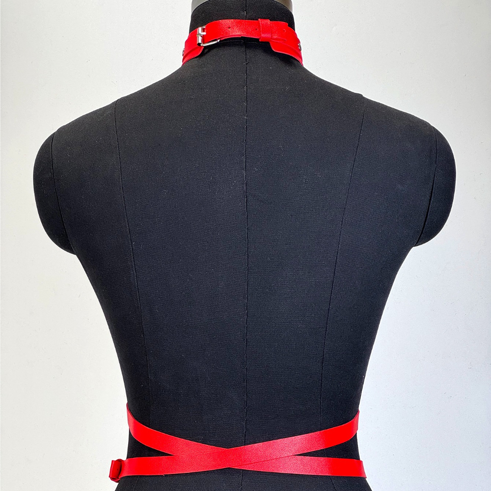Ceinture rouge en cuir PU pour femme, tendance, avec connexion au cou, style gothique punk, ceinture réglable, style Y2K, ceinture décorative exotique