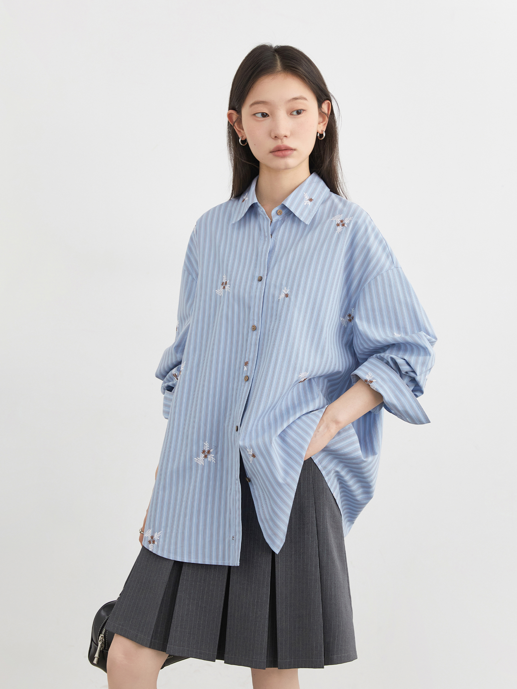 CHIC VEN femmes chemise ample décontracté à manches longues nouveau rayé brodé coton chemise femmes Blouses printemps automne 2025 vêtements