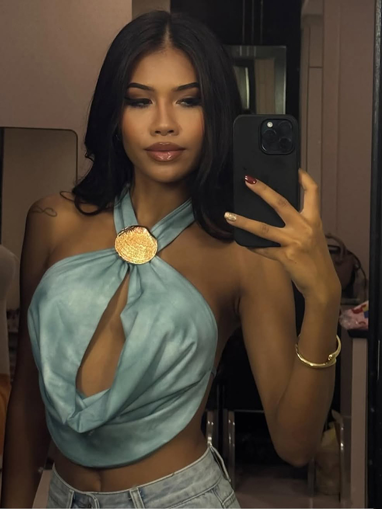 Nibber Satin Soyeux Coquillage Halter Camisole Femmes Dos Nu Swing Col Minuit Clubwear Skinny Plage Vacances Sexy Débardeurs