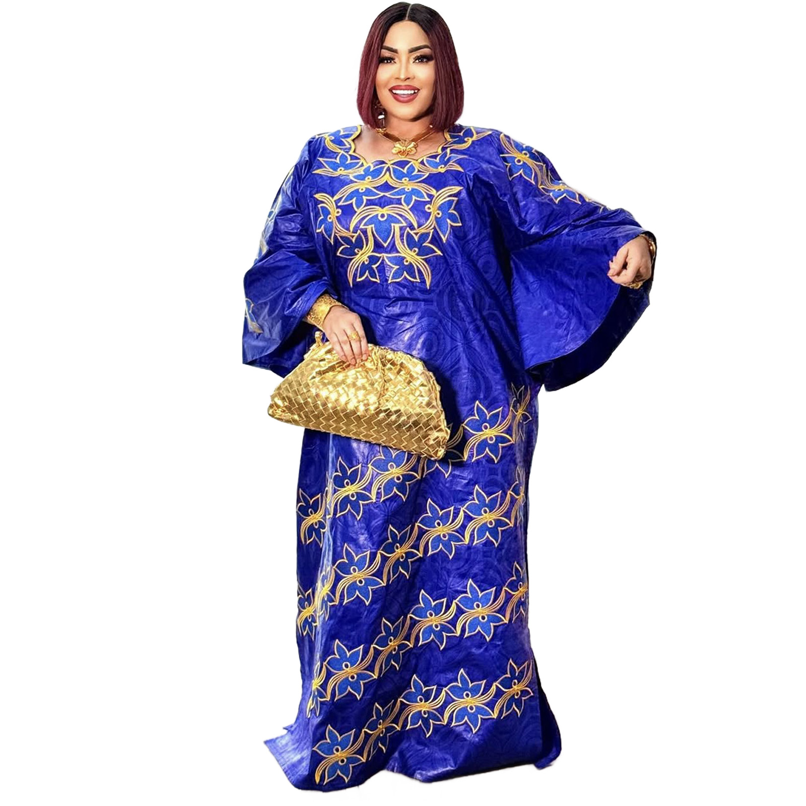 Robes africaines pour femmes grande taille, robe longue avec écharpe, design brodé Bazin Riche