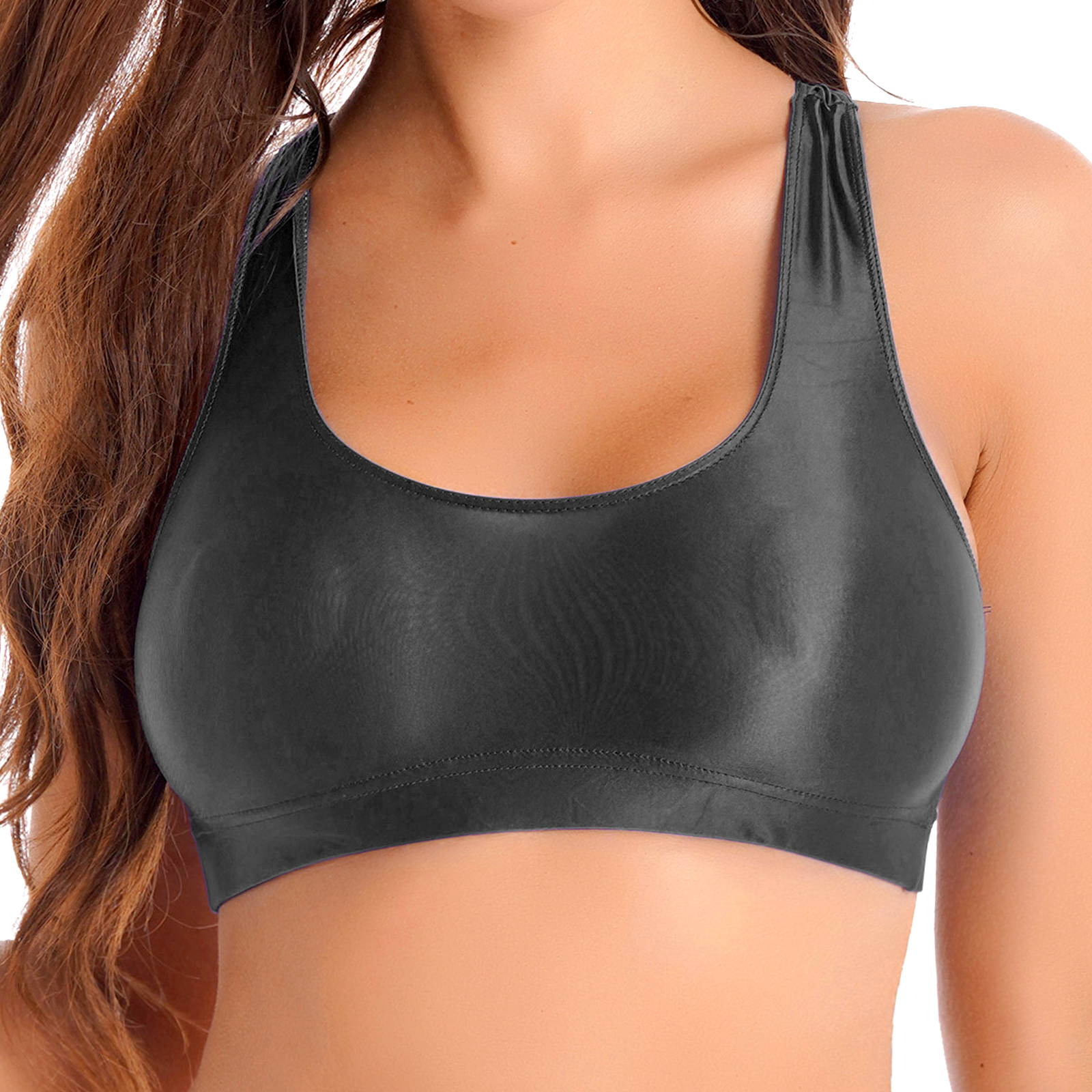 Hauts courts de sport pour femmes, débardeur brillant à col en U, couleur unie, pour vêtements de sport, entraînement, course à pied, Fitness, Yoga