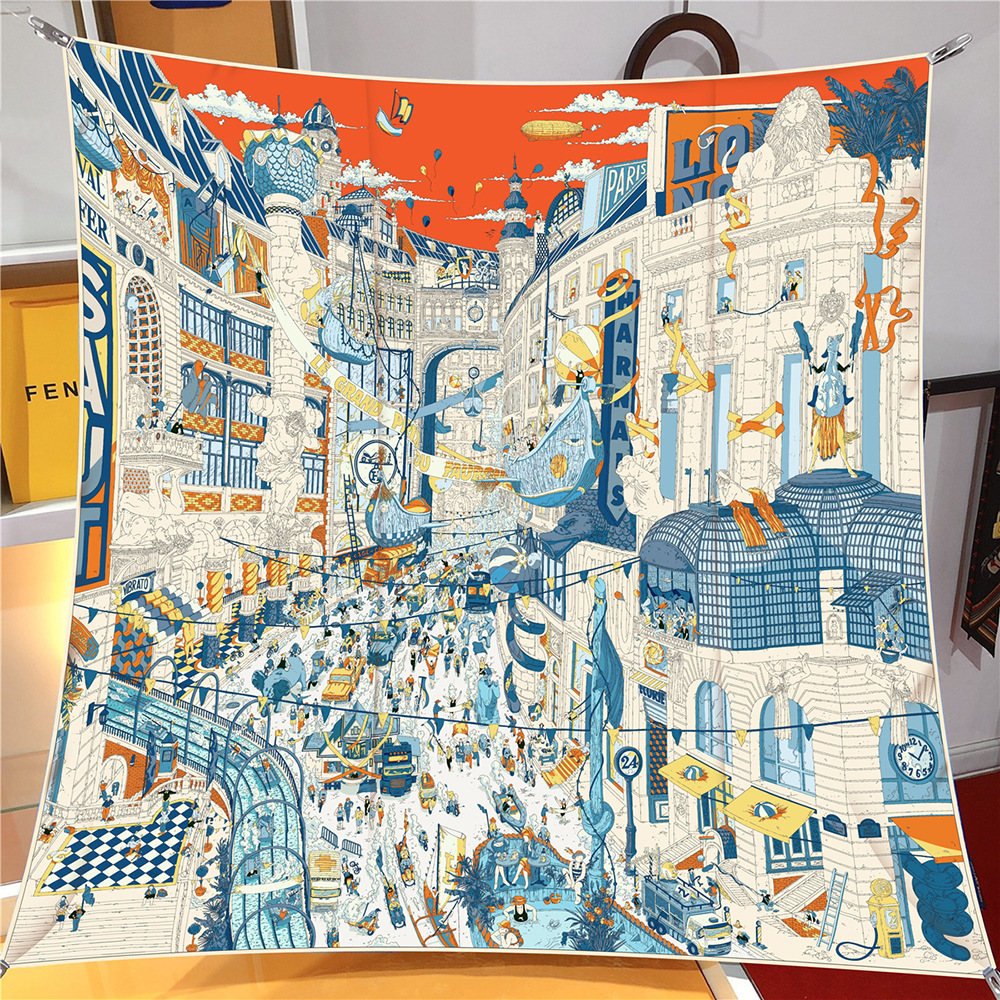 Ville de marque de luxe ​ ​ De Paris Foulard carré femmes sergé foulards en soie enveloppes plage châle Hijabs grands Foulards foulard chapeaux