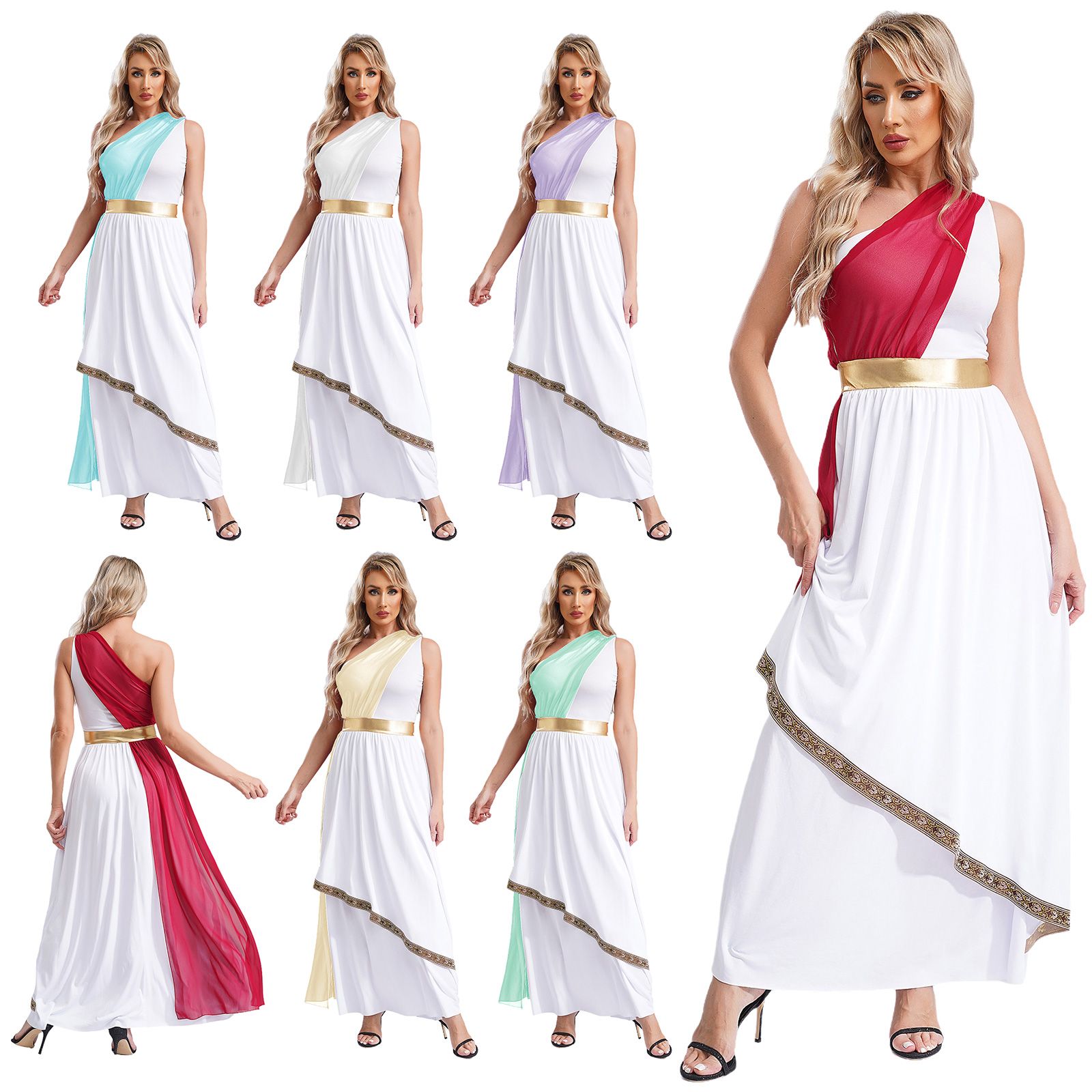 Femmes Halloween ancien grec romain Athéna déesses divinité reine Cosplay Robe église chorale culte Robe en mousseline de soie Toga tunique