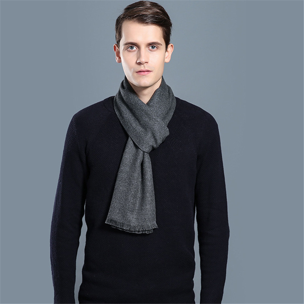Mode hommes couleur unie cachemire écharpe hiver épaissir chaud Pashmina châle homme noir gris décontracté foulards gland Foulard Bufanda
