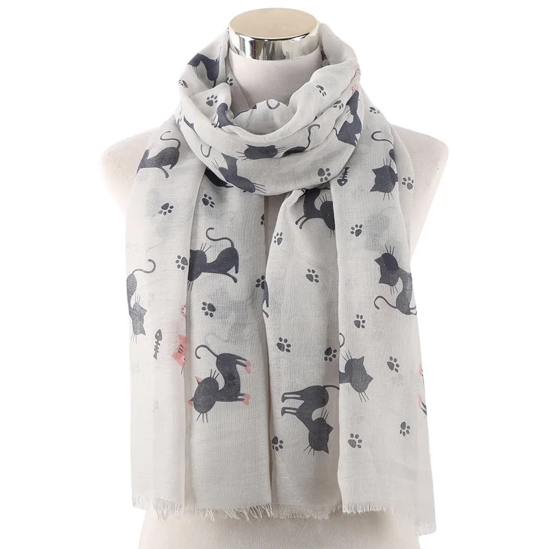 Mode chat empreinte impression femme écharpe coton foulards extérieur Relaxation foulard châle garder au chaud pour éviter le vent