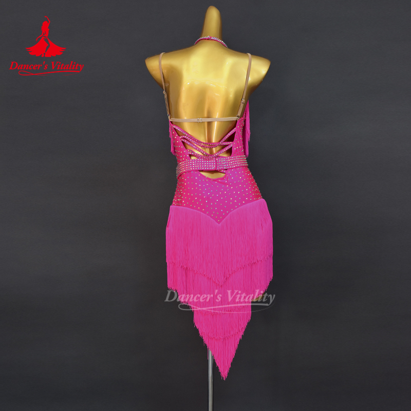Robe à franges de danse latine pour femmes, vêtements d'entraînement personnalisés pour Rumba Chacha Tango, tenue de spectacle latin pour enfants et adultes