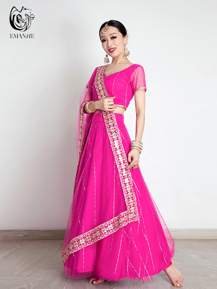 Costume de danse indienne pour femme, style ethnique, robe de danse du ventre, sari, grand, balançoire, jupe, ensemble Lengha