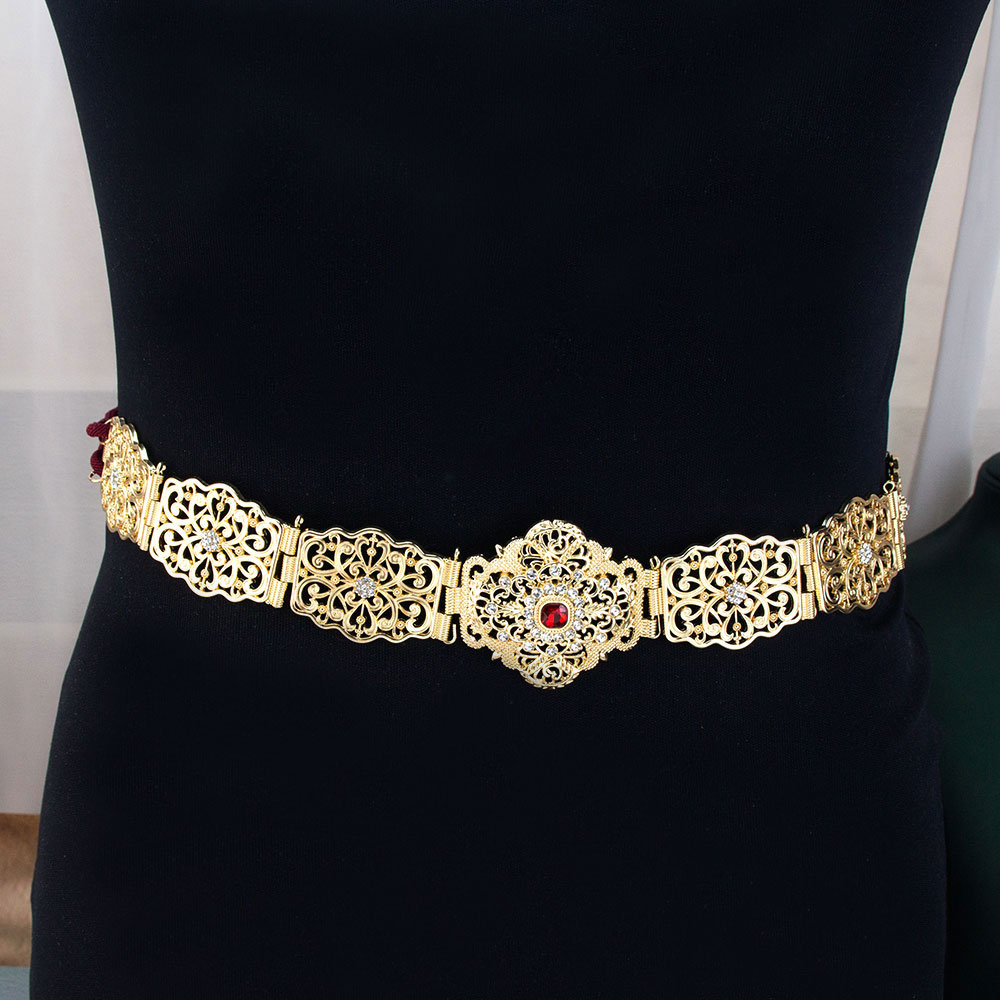 Ceinture en corde dorée pour femmes, ceinture de caftan marocain, bijoux de mariage en cristal, bijoux de festival arabe