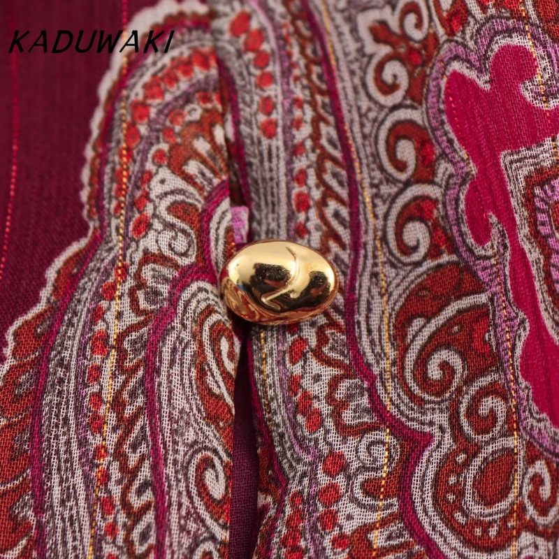 KADUWAKI femmes Robe longue mode vacances Style lanterne manches à lacets cou robes mi-longues bohème été imprimé Robe moulante