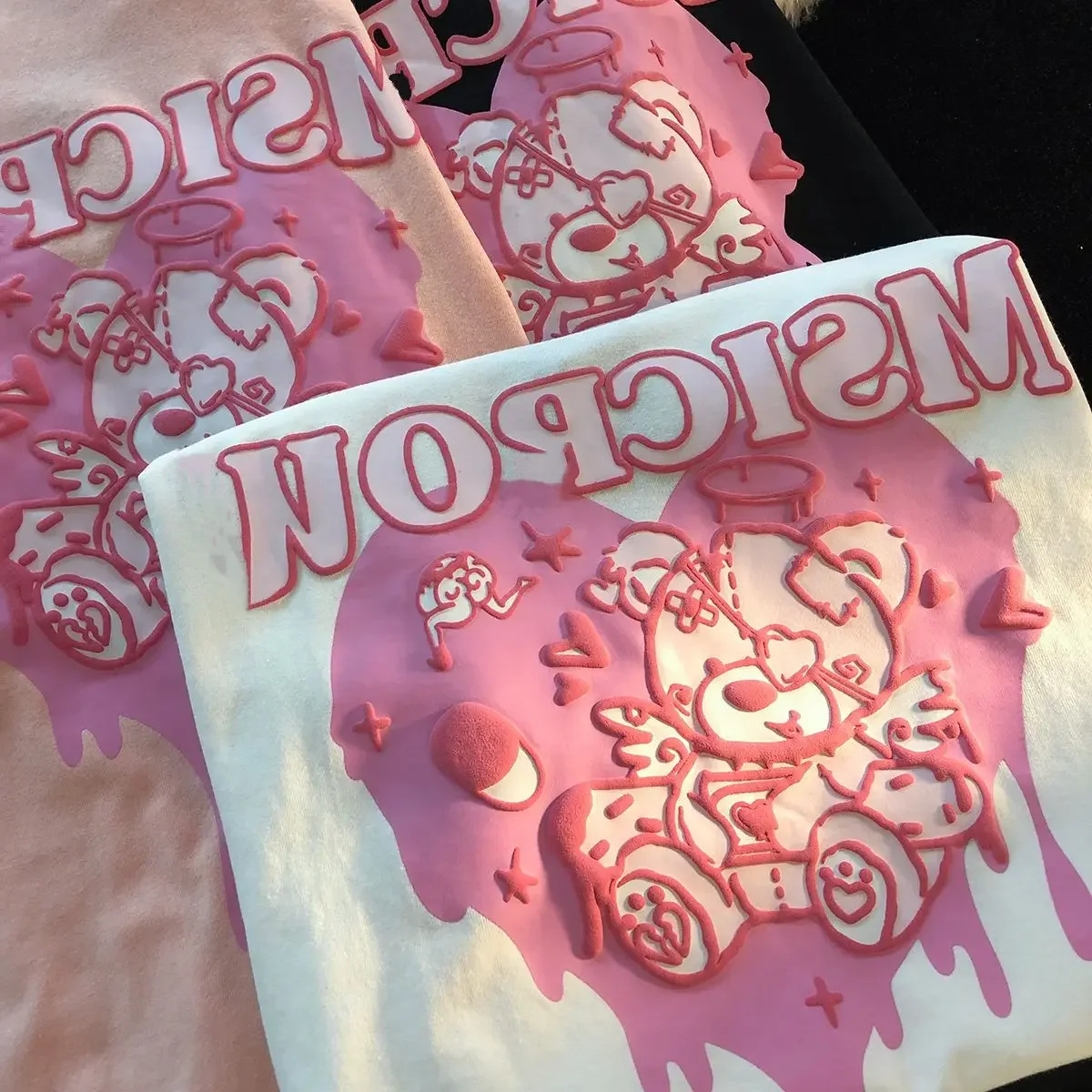 T-shirt Kawaii pour femmes, imprimé ours rose coréen, manches courtes, t-shirt Harajuku pour femmes, vêtements streetwear pour femmes