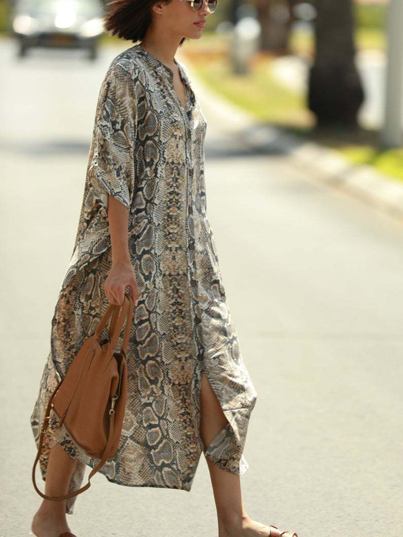 Paréo de plage à imprimé bohème |   Robe caftan de style chemise à boutons – Parfaite pour les vacances à la plage ou au bord de la piscine