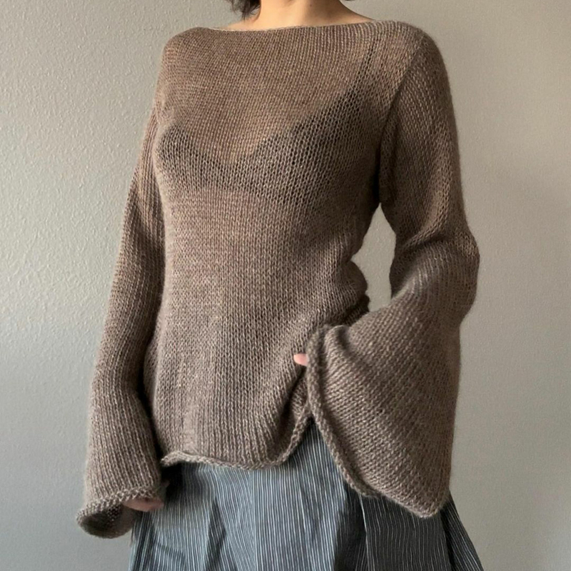 Pull tricoté à manches longues et col bateau pour femme, haut à nouer, dos nu, mode coréenne Y2K, Vintage, automne