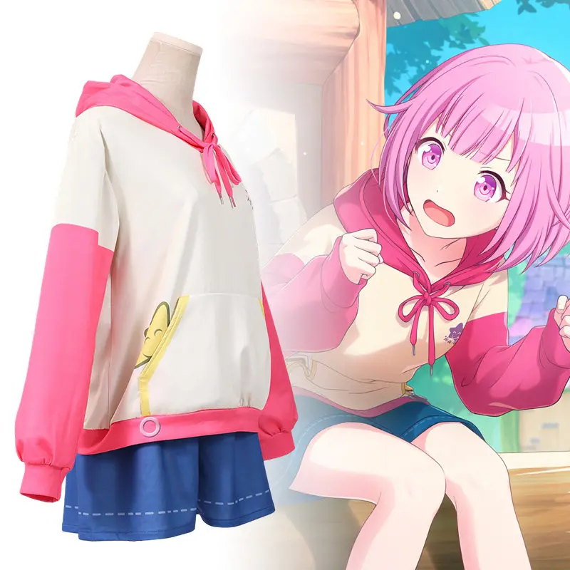 Costume de cosplay Anime Project Sekai Otori Emu, ensemble à capuche et short rose pour femme, idéal pour les fêtes, Halloween, les uniformes de jeu et les tenues quotidiennes