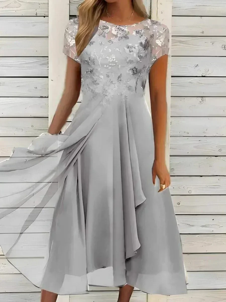 Robe de soirée longue en dentelle pour femmes, tenue de mariée élégante, grande taille, col bijou, longueur aux genoux, en mousseline de soie, nouvelle collection 2026