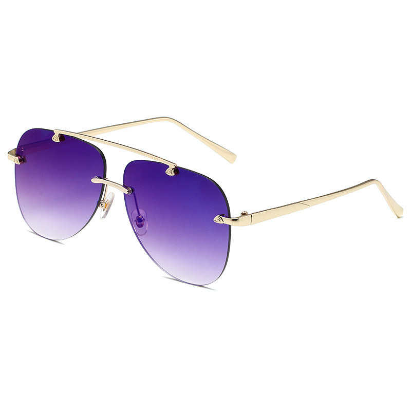 Lunettes de soleil ovales en alliage sans monture pour hommes et femmes, lunettes de soleil dégradées vintage, pilote d'aviation, nuances en métal, noir, marron, marque