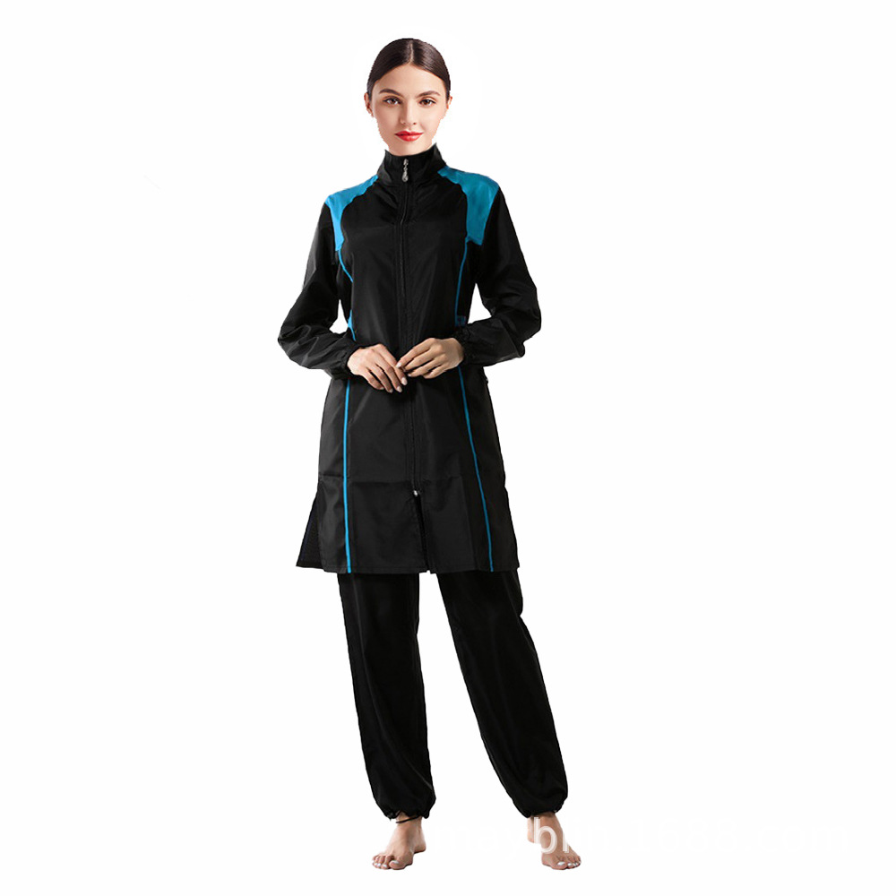 Mode musulmane Patchwork dubaï arabe coupe ample maillot de bain trois pièces ensemble surdimensionné sport conservateur fermeture éclair costume de plage