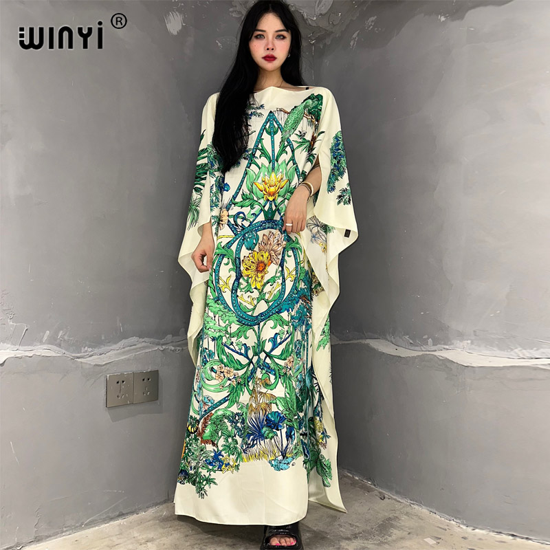 WINYI-Robe de plage imprimée de haute qualité pour femmes, vêtements africains élégants, tenue de soirée, robe musulmane