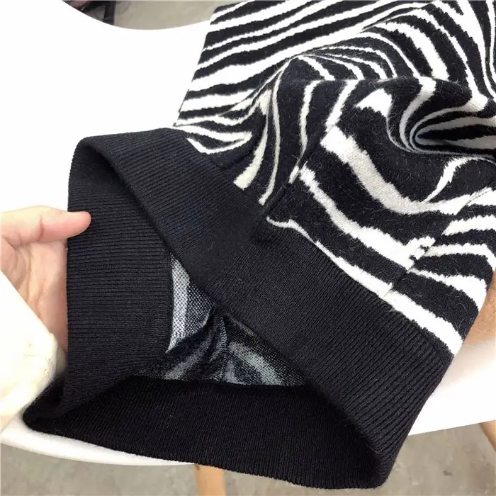 Jupe tricotée couvrant les hanches pour femmes, automne et hiver, droite, Style coréen, taille haute, motif zèbre, fente Double couche