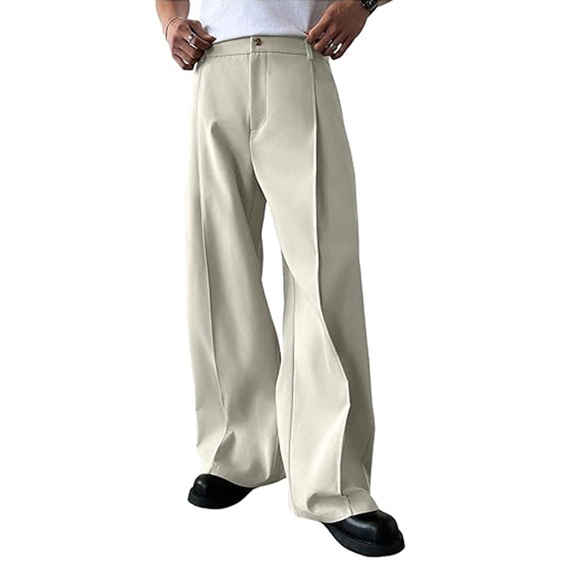Pantalon décontracté pour homme, style streetwear, coupe ample, couleur unie, plissé, taille haute, droit, printemps-été
