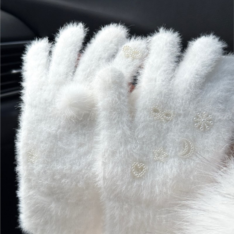 Gants en cachemire épais pour femmes, mode, couleur unie, Simple, imitation vison lapin, tricotés, laine, drôle, vente en gros, automne hiver