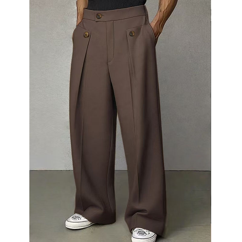 Pantalon de costume décontracté pour homme, mode printemps-automne, plusieurs boutons, taille haute, coupe droite ample, pantalon long uni pour affaires