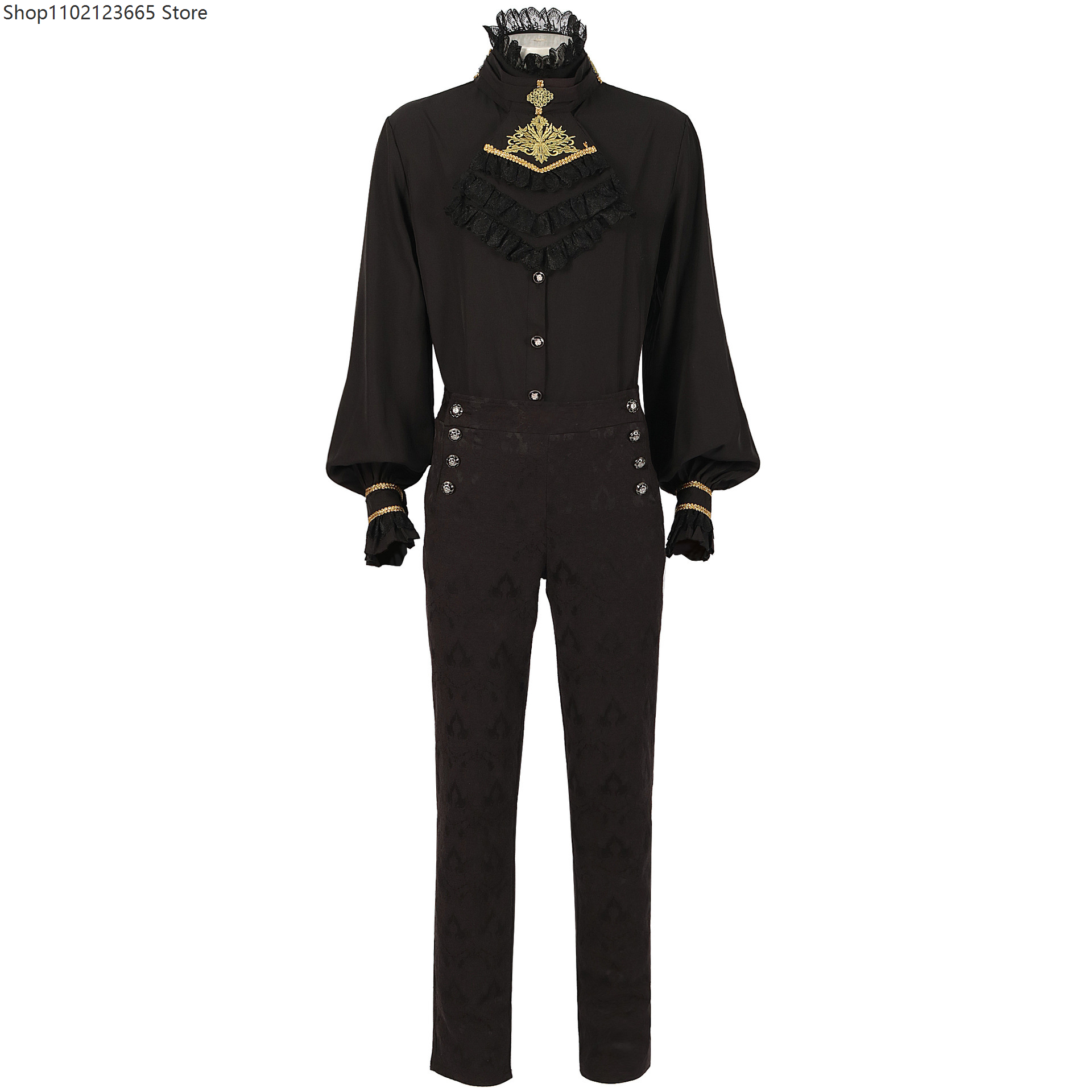 Costume Gothique Homme, Smoking Médiéval, Chemise Noire Steampunk, Gilet, Tenue de Cour, Costumes de Cosplay Vampire Halloween 2026