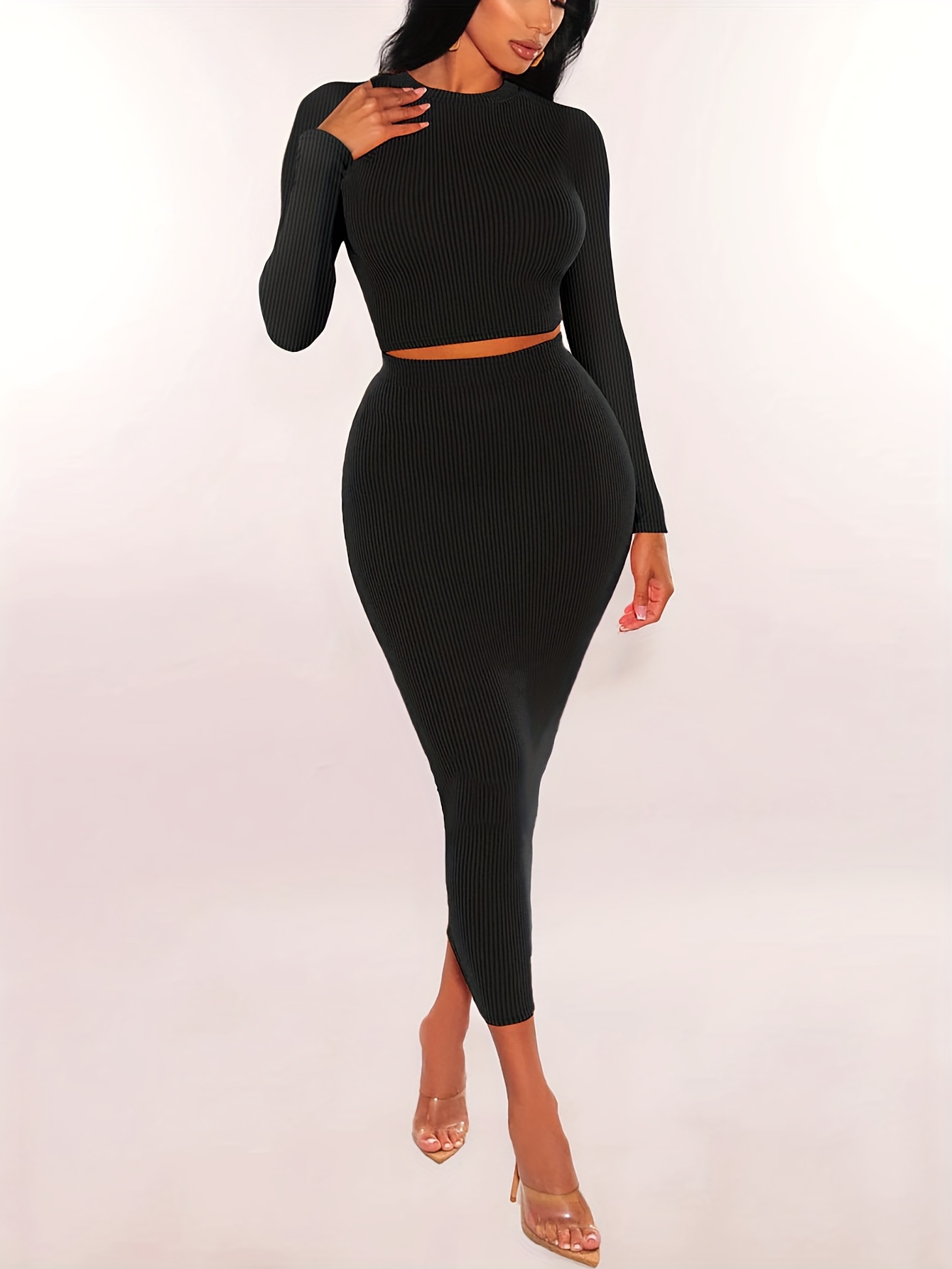 Ensemble de jupes à manches longues pour femmes, robe courte en Y, tenues de batterie skinny, olympiques deux pièces, vêtements minces, document solide
