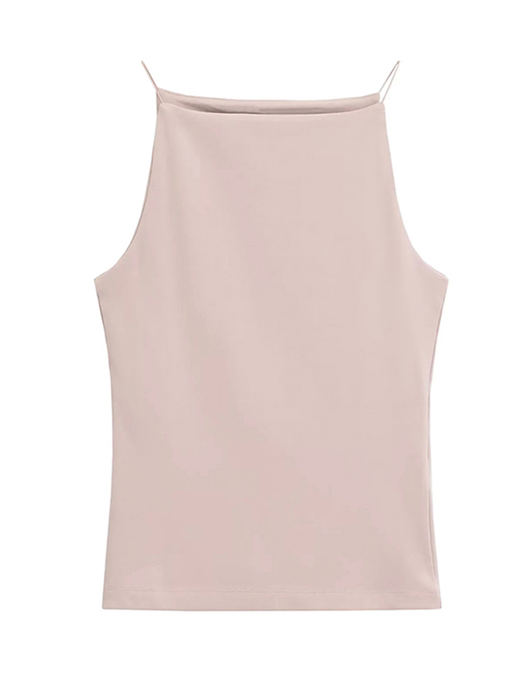 Halter en Fibres Précieuses pour Femme, Camisole à Bretelles Fines, Solide, Document à la Mode