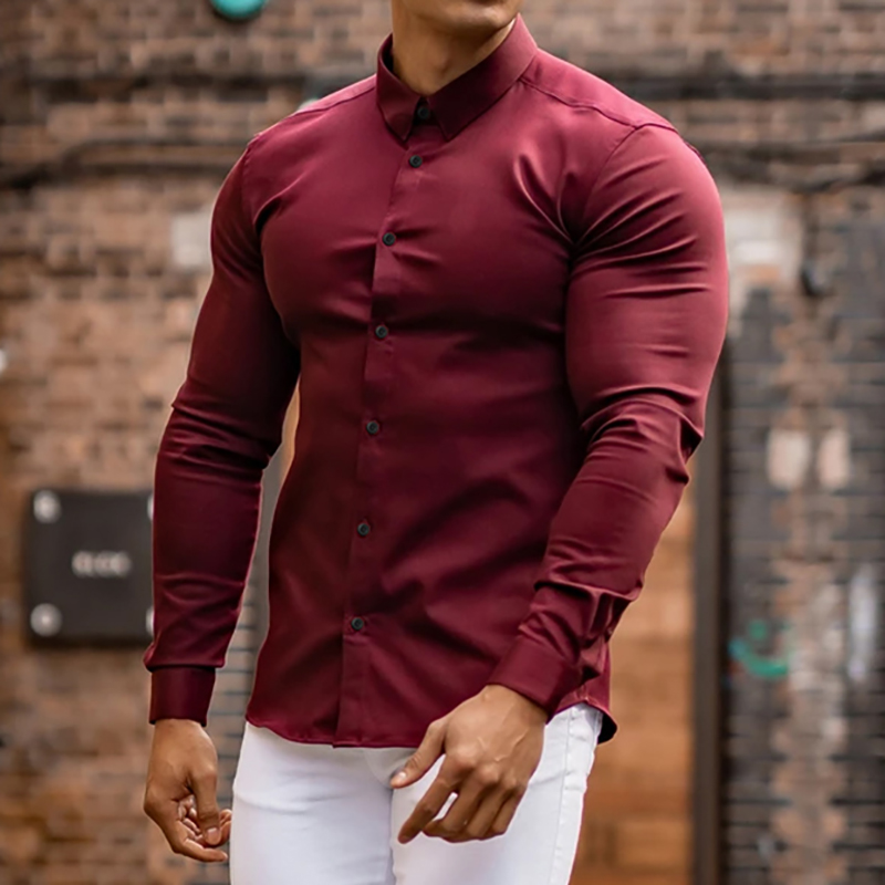 Chemise décontractée à manches longues pour hommes, Super Slim, robe d'affaires sociales, solide, sous-vêtement, vêtements de sport, Fitness, mode automne