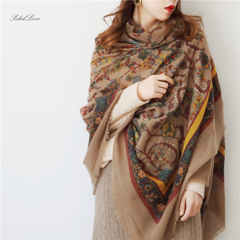 Foulards de tête carrés en laine pour femmes, châle chaud et élégant, étoles longues à imprimé animal, écharpe bandana, couverture de plage Hijab, Lady Carf, 100%