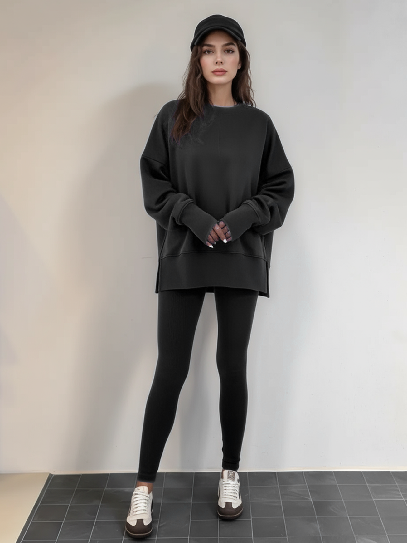 Ensemble sweat-shirt décontracté pour femme, col rond, manches longues, coupe ample, avec pantalon ajusté, style européen et américain, automne/hiver